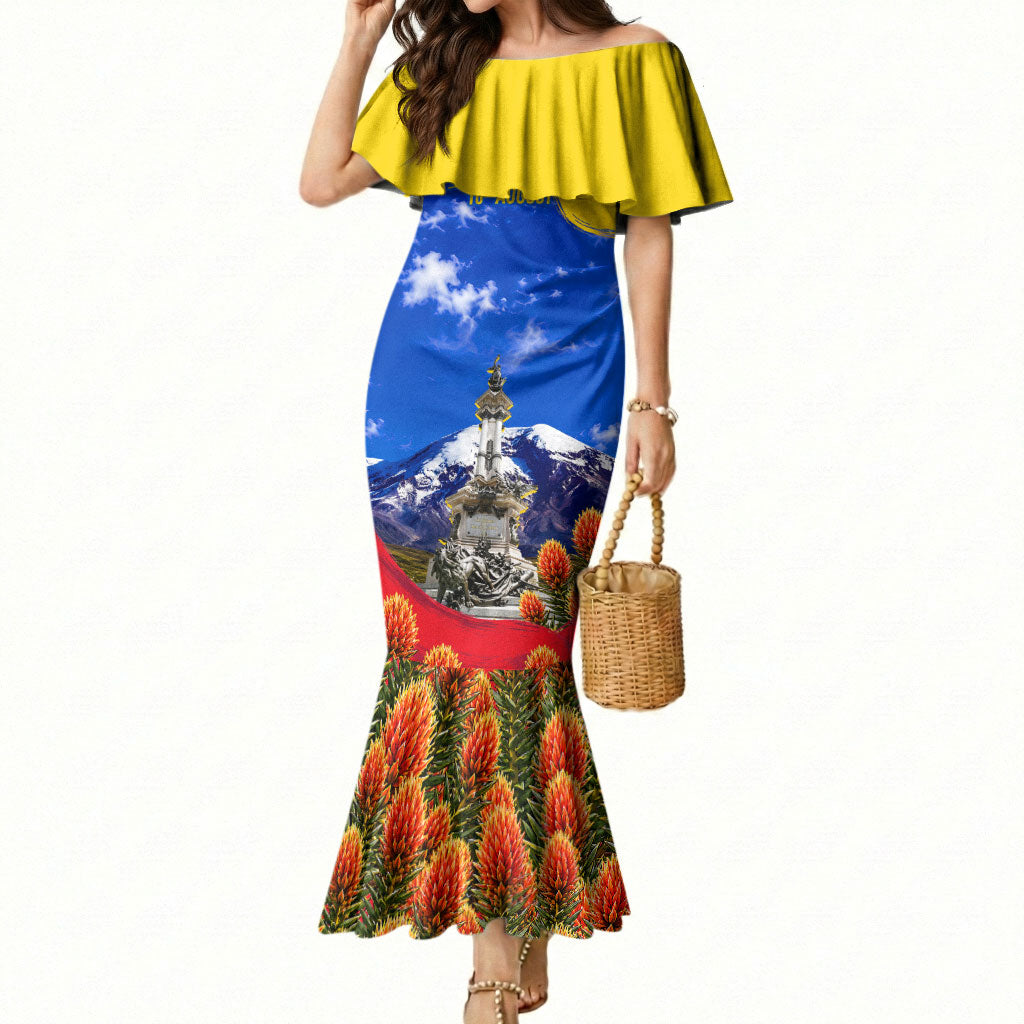 Ecuador Independence Day Mermaid Dress Patriotic Andean Condor Monument And Mountain