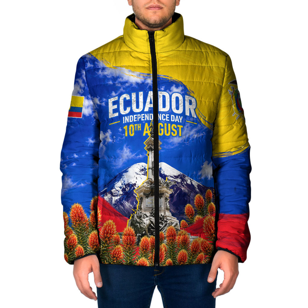 Ecuador Independence Day Padded Jacket Patriotic Andean Condor Monument And Mountain