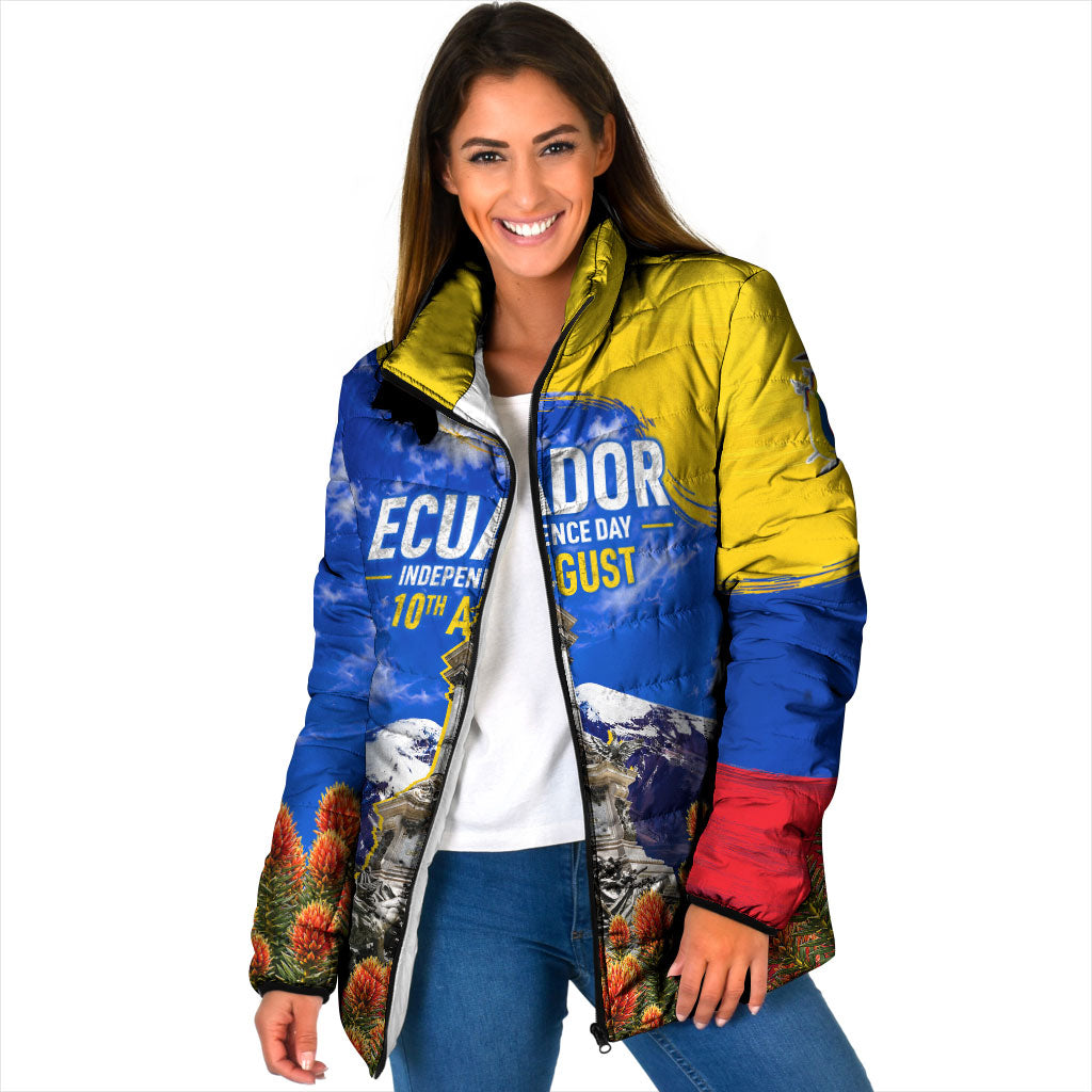 Ecuador Independence Day Padded Jacket Patriotic Andean Condor Monument And Mountain