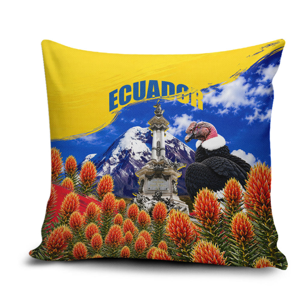 Ecuador Independence Day Pillow Cover Patriotic Andean Condor Monument And Mountain