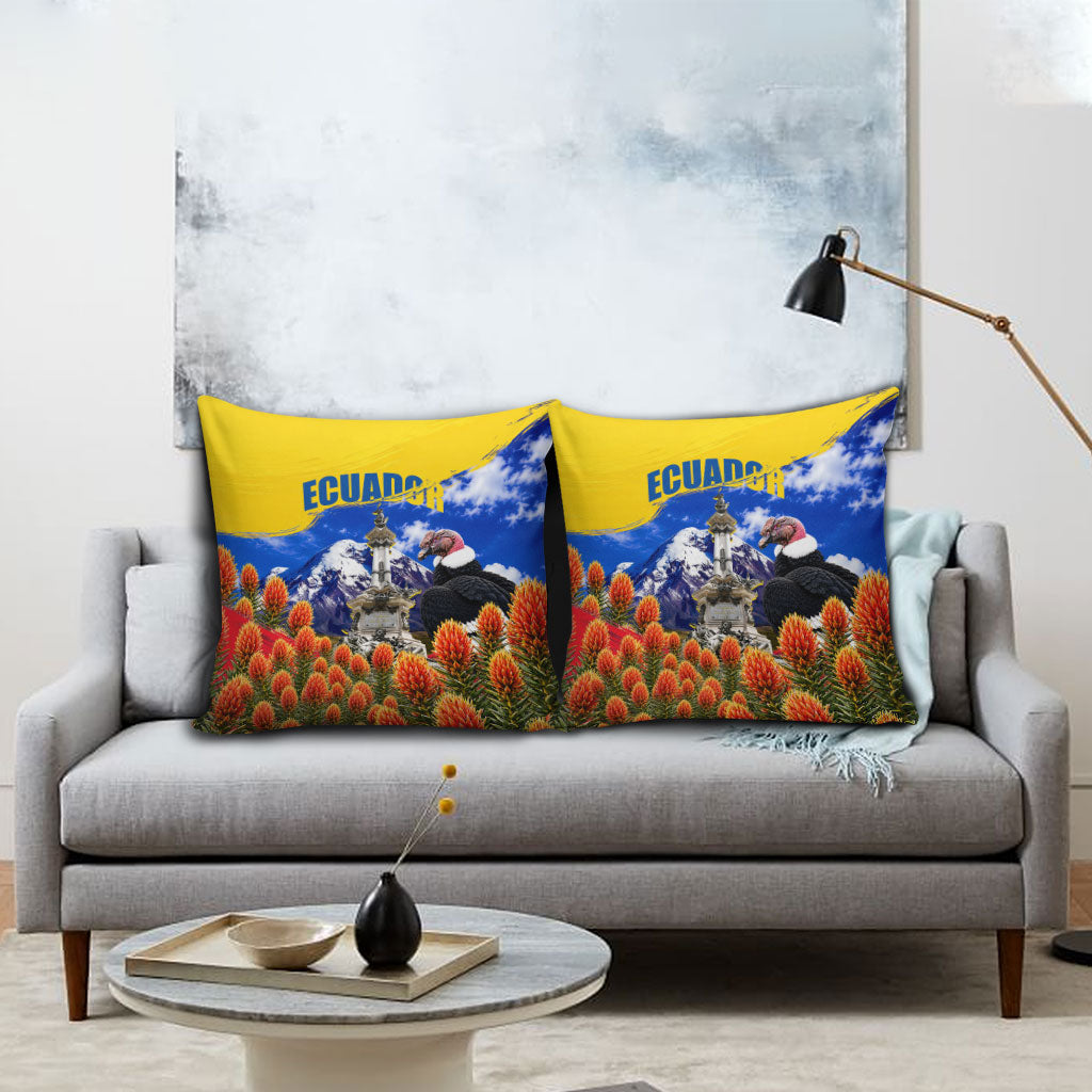 Ecuador Independence Day Pillow Cover Patriotic Andean Condor Monument And Mountain