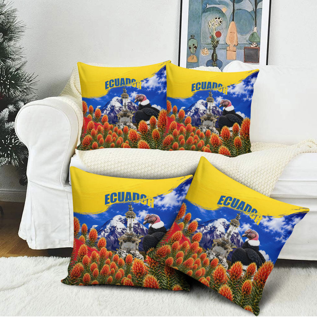 Ecuador Independence Day Pillow Cover Patriotic Andean Condor Monument And Mountain