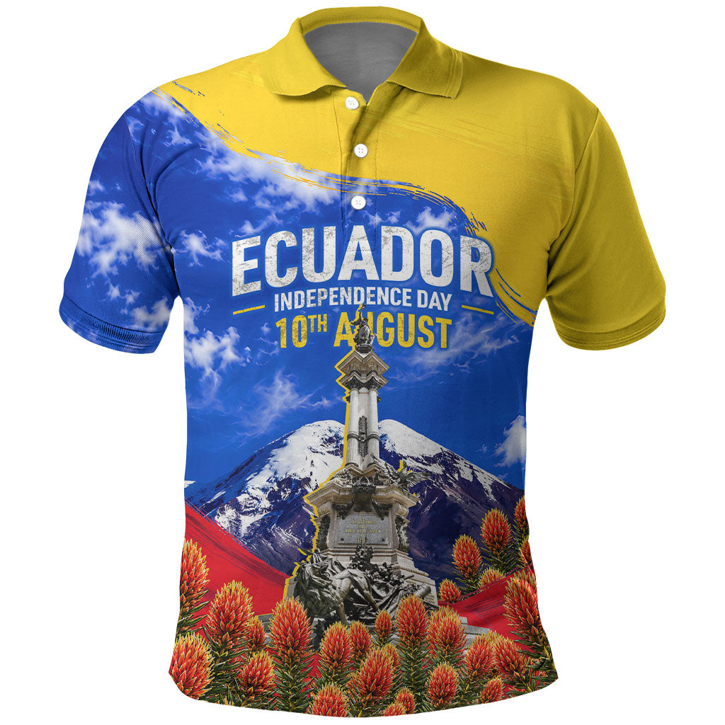 Ecuador Independence Day Polo Shirt Patriotic Andean Condor Monument And Mountain