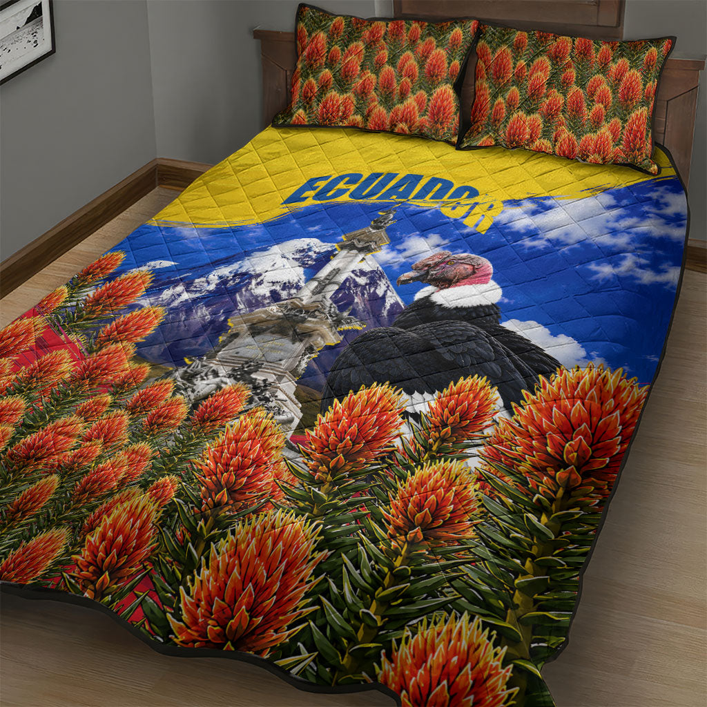 Ecuador Independence Day Quilt Bed Set Patriotic Andean Condor Monument And Mountain