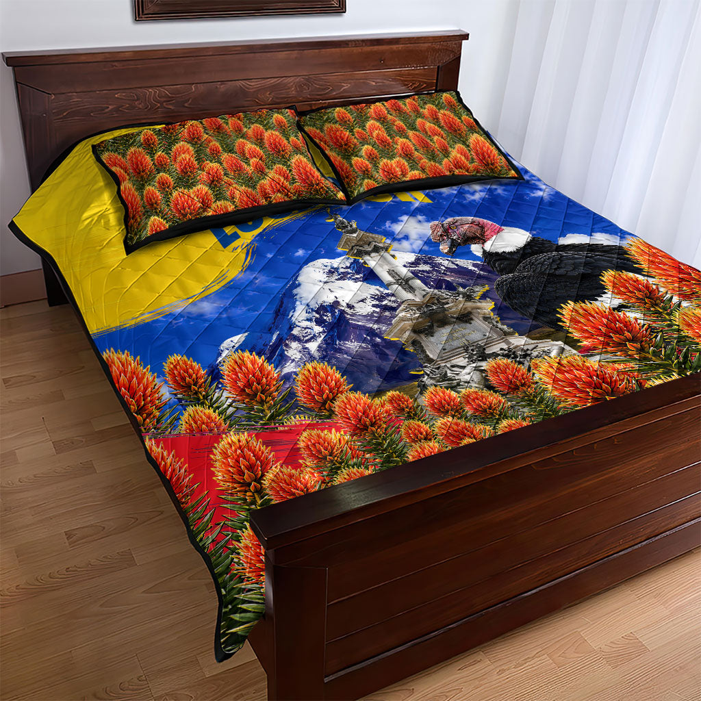 Ecuador Independence Day Quilt Bed Set Patriotic Andean Condor Monument And Mountain