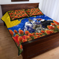 Ecuador Independence Day Quilt Bed Set Patriotic Andean Condor Monument And Mountain