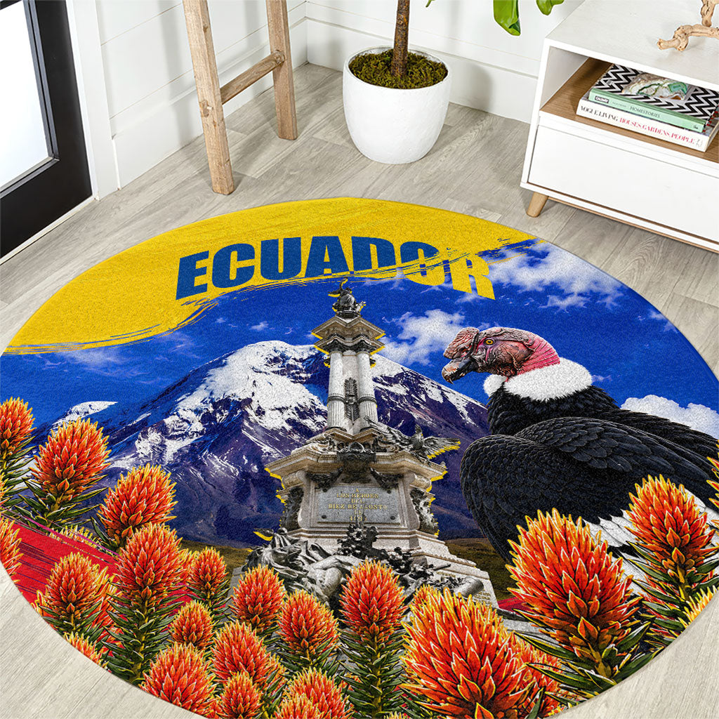 Ecuador Independence Day Round Carpet Patriotic Andean Condor Monument And Mountain
