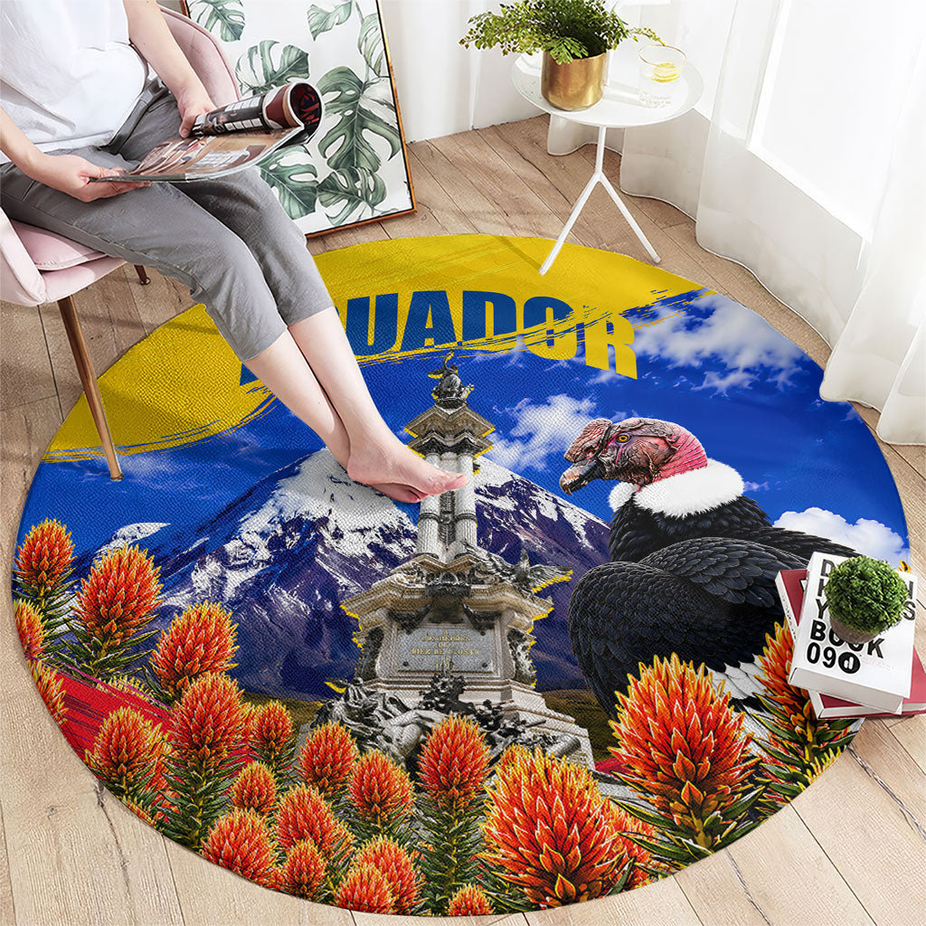 Ecuador Independence Day Round Carpet Patriotic Andean Condor Monument And Mountain