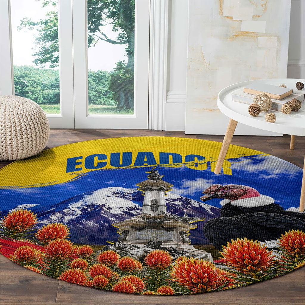 Ecuador Independence Day Round Carpet Patriotic Andean Condor Monument And Mountain
