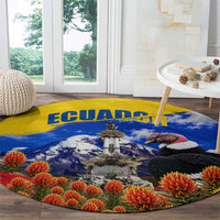 Ecuador Independence Day Round Carpet Patriotic Andean Condor Monument And Mountain