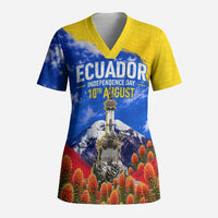 Ecuador Independence Day Scrub Top Patriotic Andean Condor Monument And Mountain