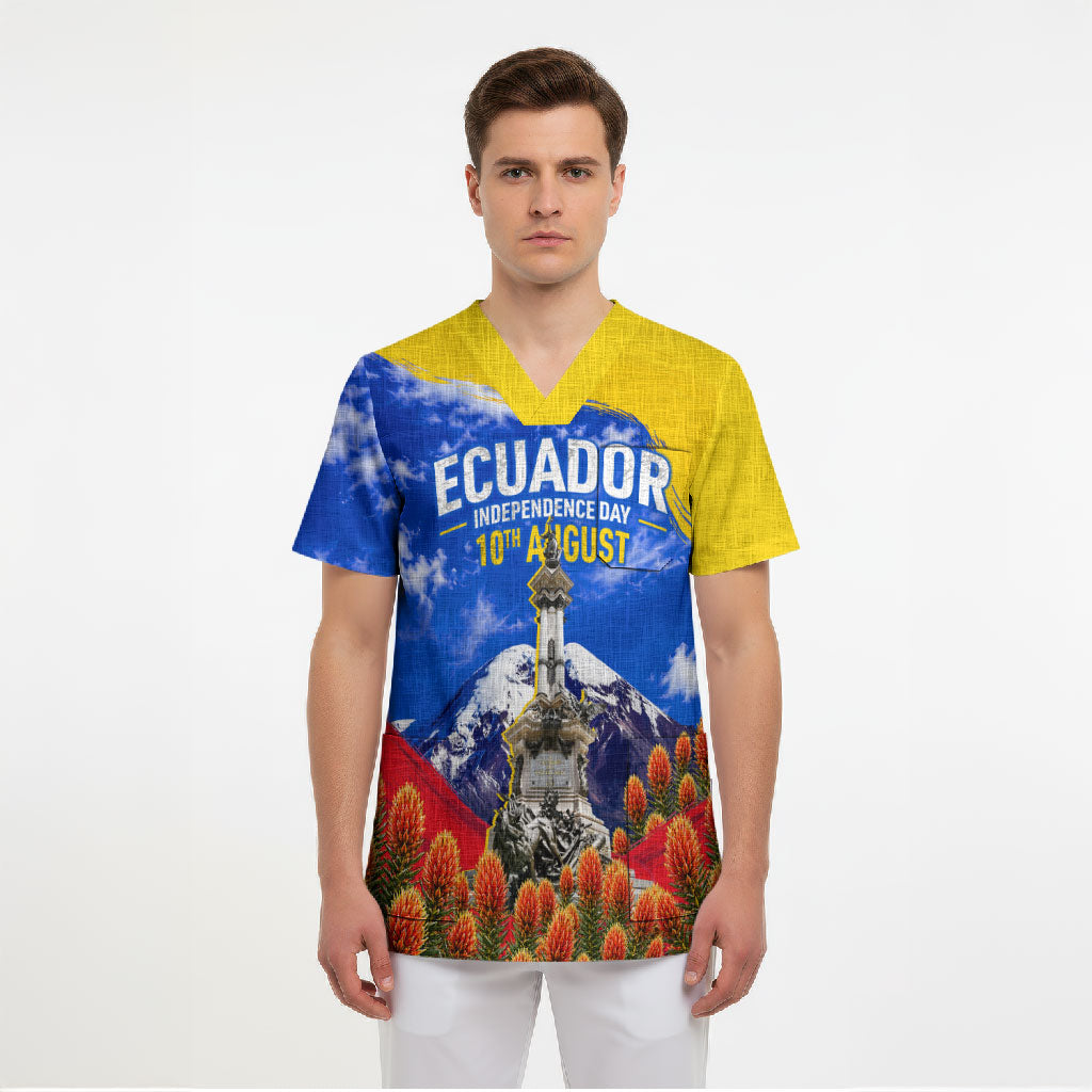 Ecuador Independence Day Scrub Top Patriotic Andean Condor Monument And Mountain