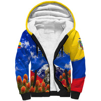 Ecuador Independence Day Sherpa Hoodie Patriotic Andean Condor Monument And Mountain
