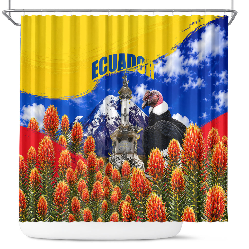 Ecuador Independence Day Shower Curtain Patriotic Andean Condor Monument And Mountain