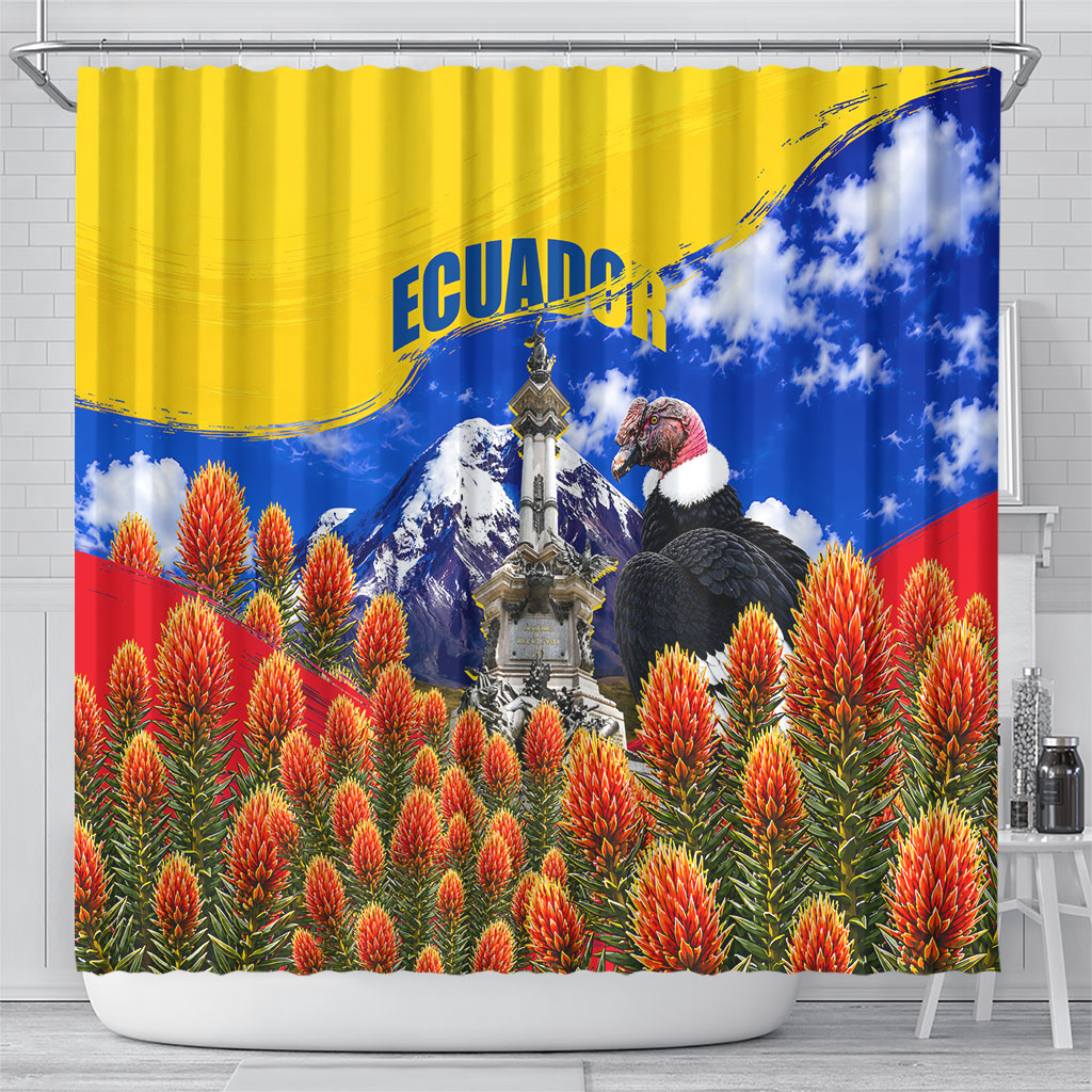 Ecuador Independence Day Shower Curtain Patriotic Andean Condor Monument And Mountain