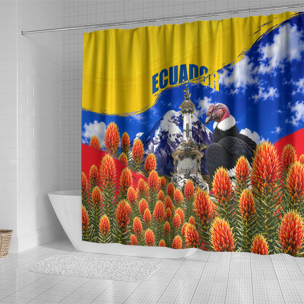 Ecuador Independence Day Shower Curtain Patriotic Andean Condor Monument And Mountain