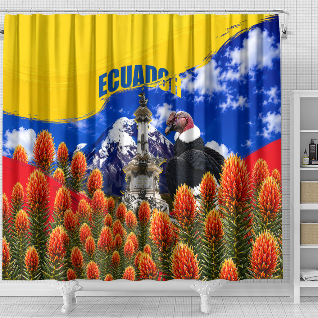 Ecuador Independence Day Shower Curtain Patriotic Andean Condor Monument And Mountain