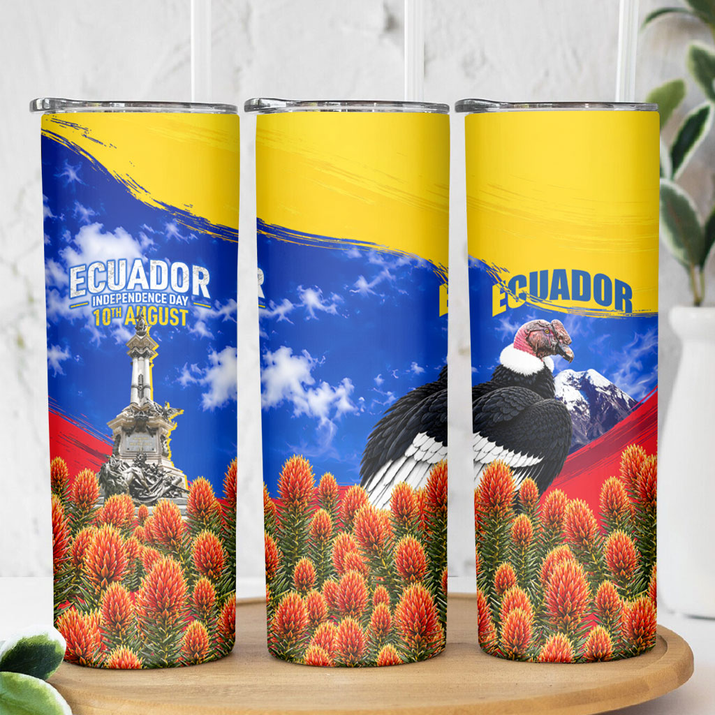 Ecuador Independence Day Skinny Tumbler Patriotic Andean Condor Monument And Mountain