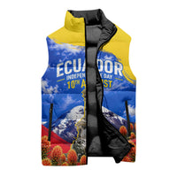 Ecuador Independence Day Sleeveless Puffer Jacket Patriotic Andean Condor Monument And Mountain
