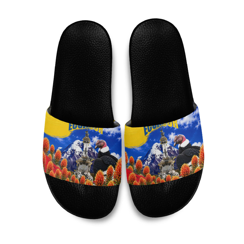 Ecuador Independence Day Slide Sandals Patriotic Andean Condor Monument And Mountain