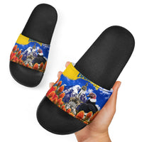 Ecuador Independence Day Slide Sandals Patriotic Andean Condor Monument And Mountain