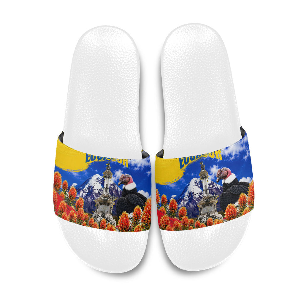 Ecuador Independence Day Slide Sandals Patriotic Andean Condor Monument And Mountain