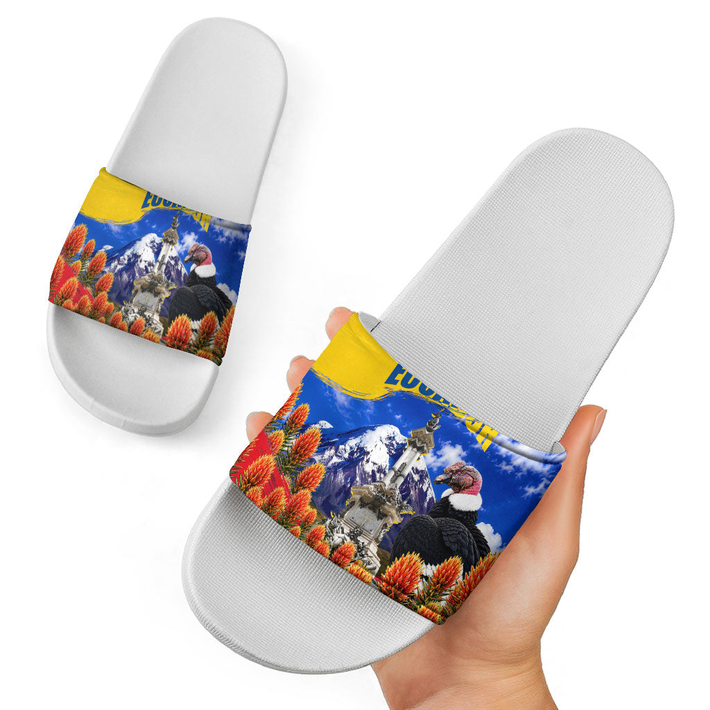 Ecuador Independence Day Slide Sandals Patriotic Andean Condor Monument And Mountain