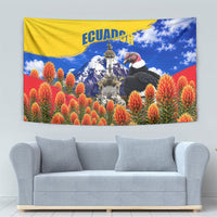 Ecuador Independence Day Tapestry Patriotic Andean Condor Monument And Mountain