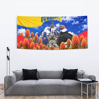 Ecuador Independence Day Tapestry Patriotic Andean Condor Monument And Mountain