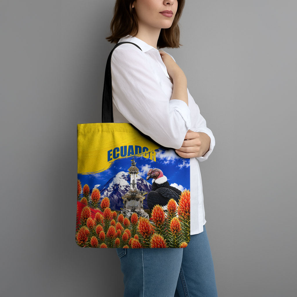 Ecuador Independence Day Tote Bag Patriotic Andean Condor Monument And Mountain