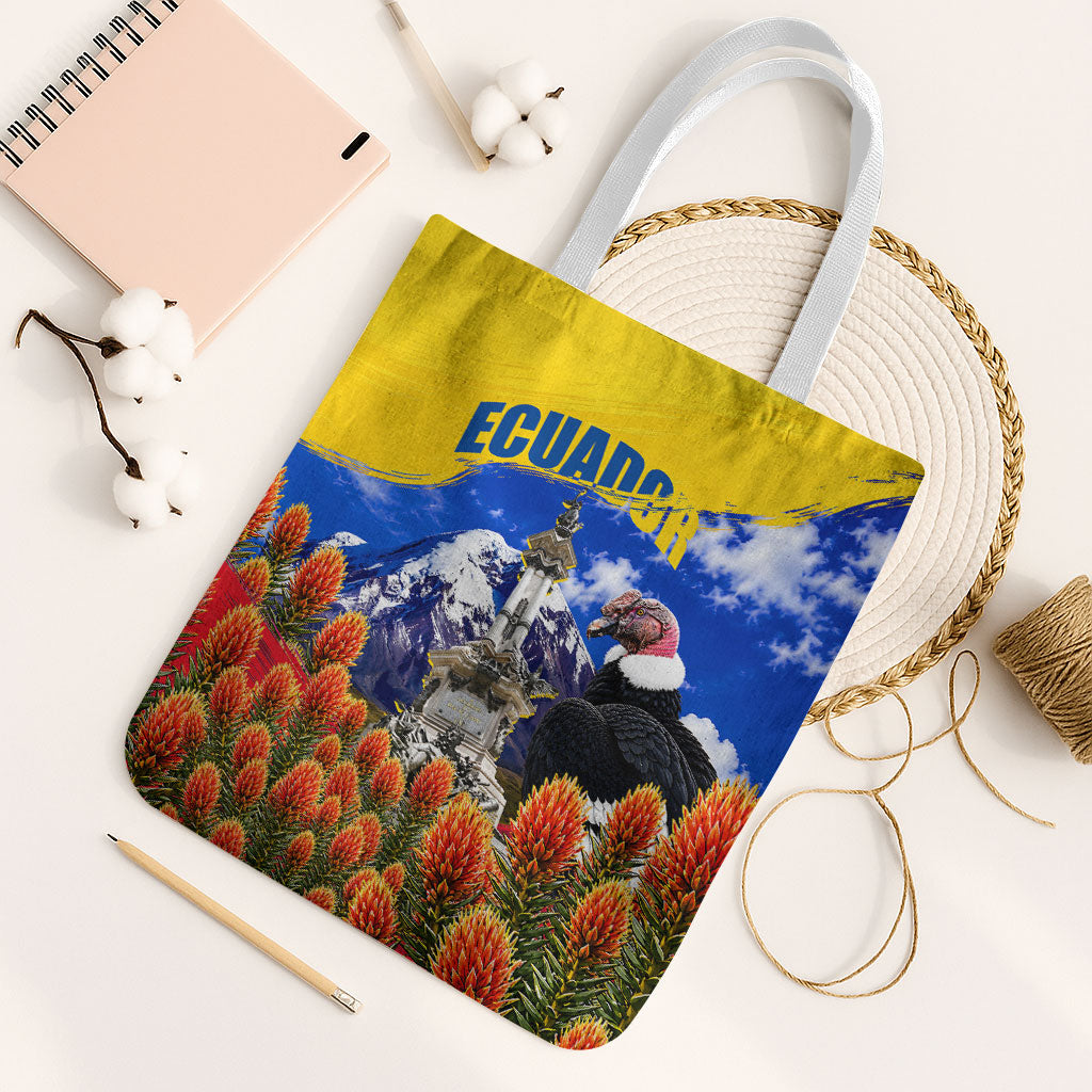 Ecuador Independence Day Tote Bag Patriotic Andean Condor Monument And Mountain