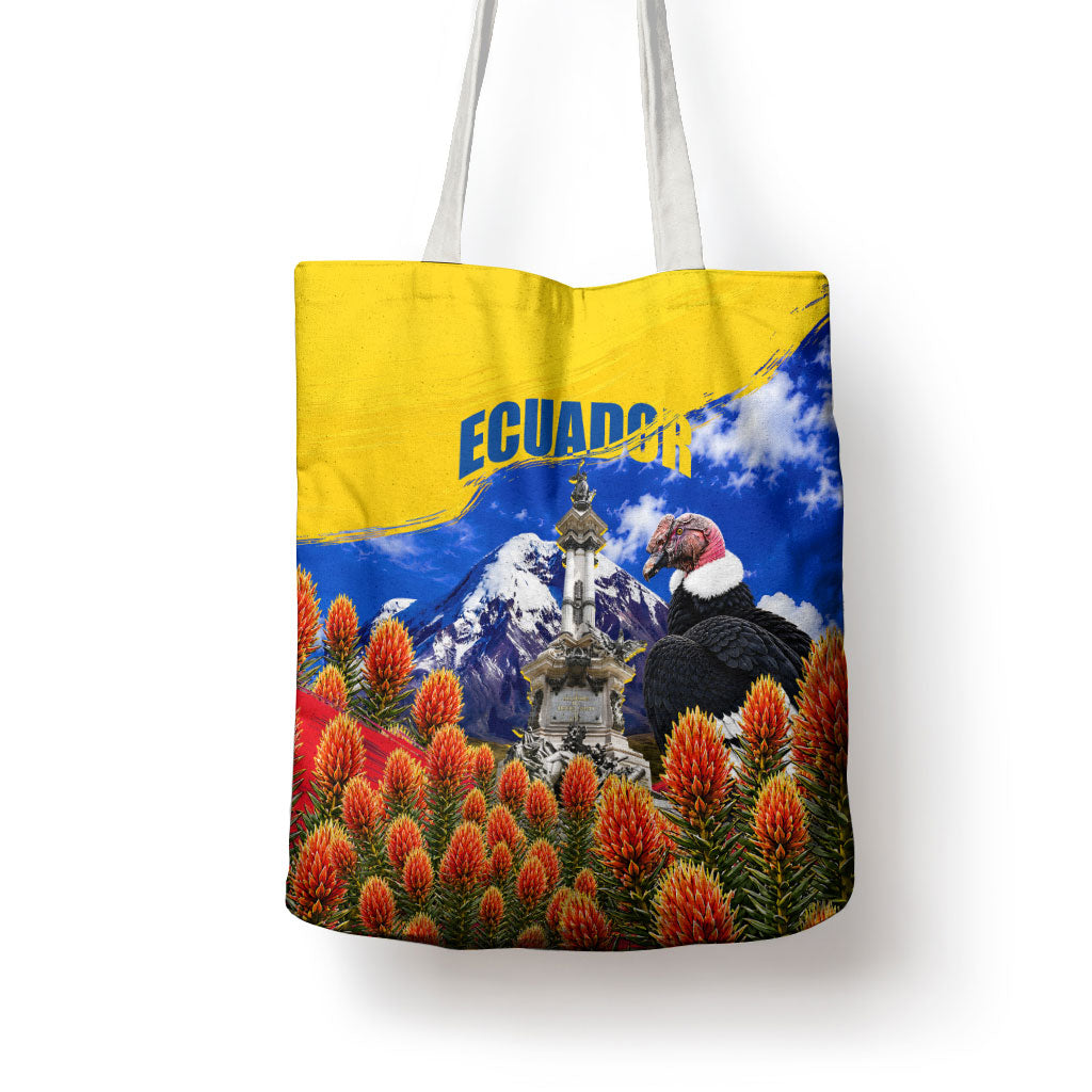Ecuador Independence Day Tote Bag Patriotic Andean Condor Monument And Mountain