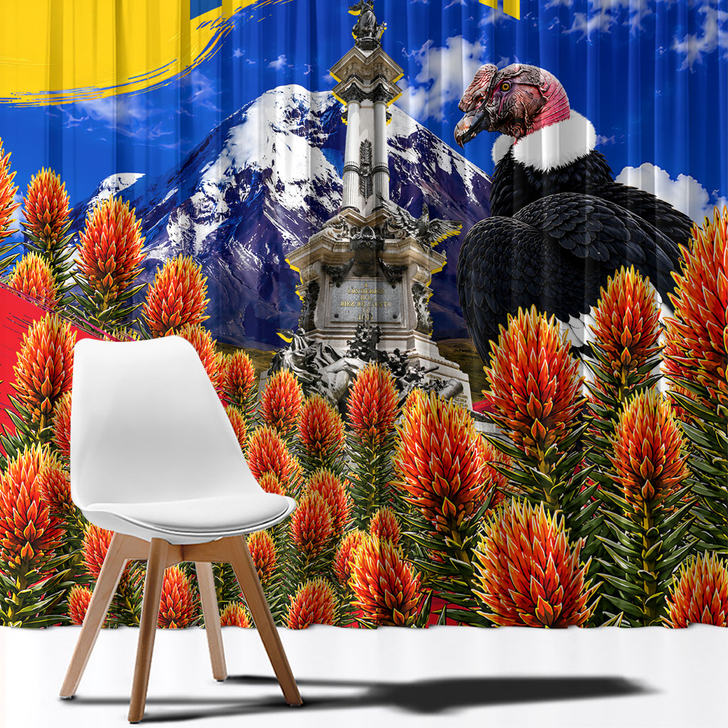 Ecuador Independence Day Window Curtain Patriotic Andean Condor Monument And Mountain