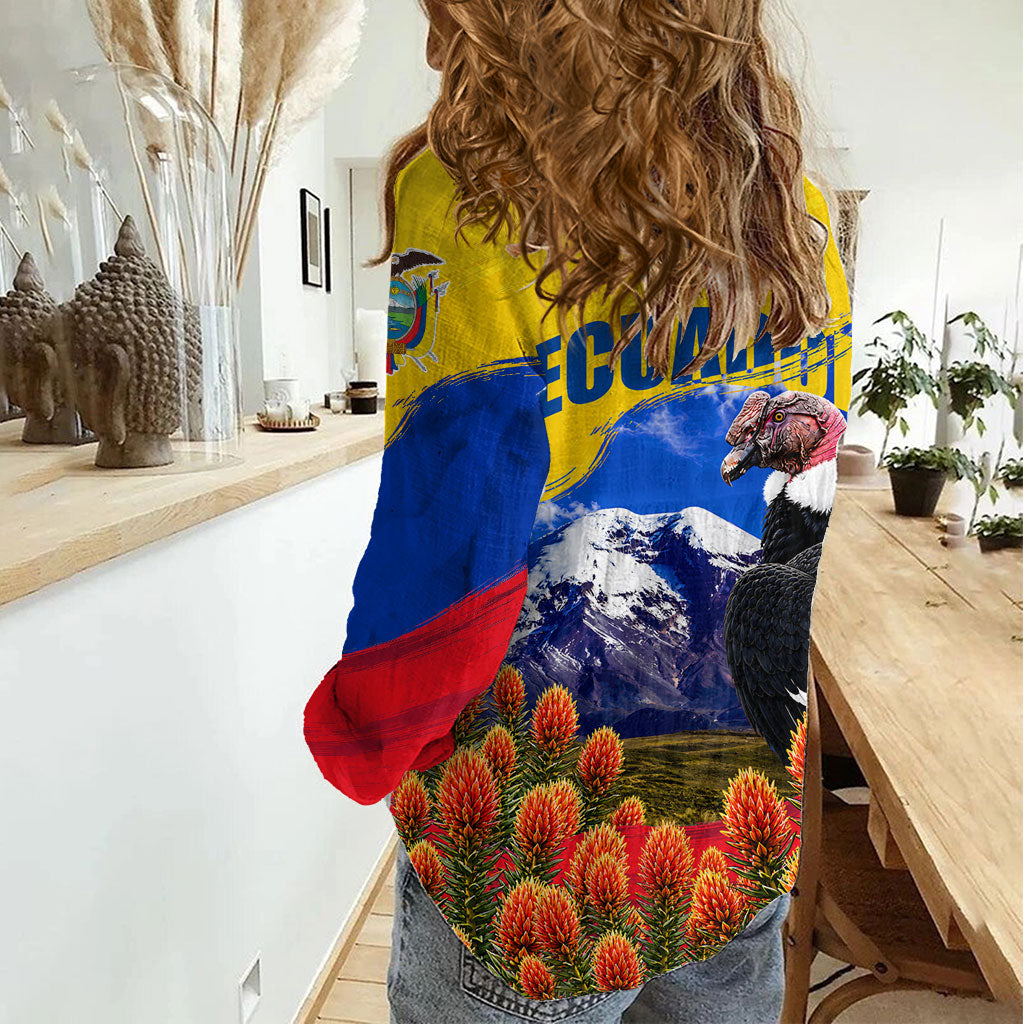 Ecuador Independence Day Women Casual Shirt Patriotic Andean Condor Monument And Mountain