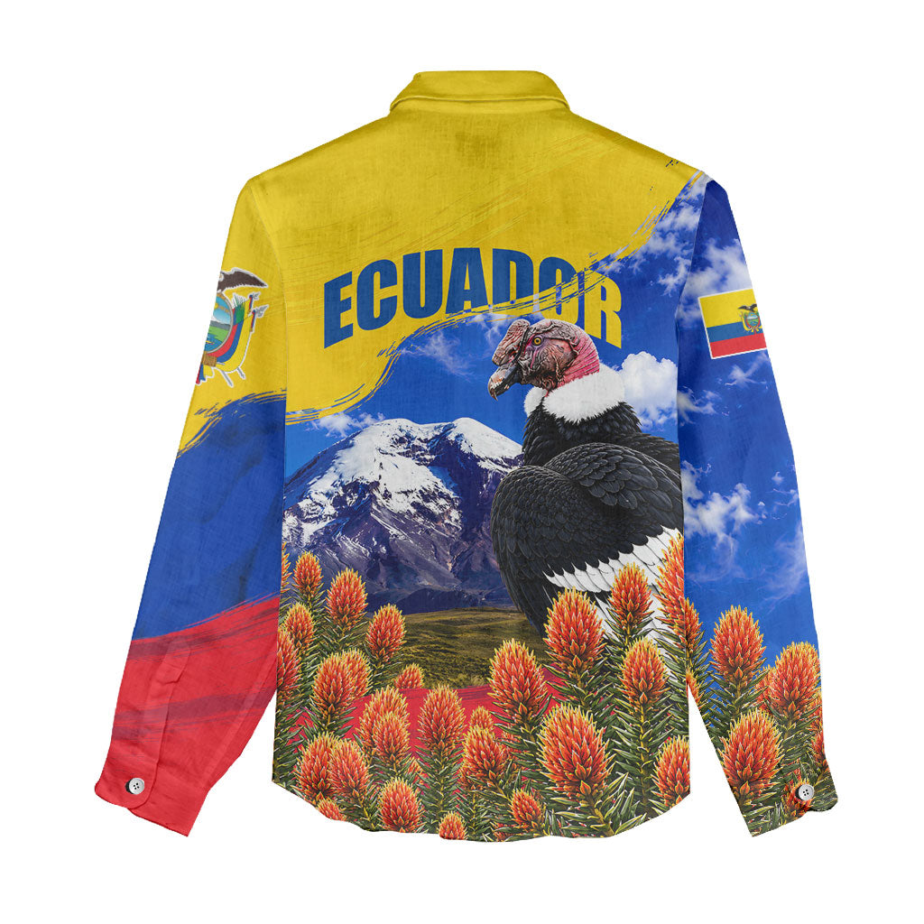Ecuador Independence Day Women Casual Shirt Patriotic Andean Condor Monument And Mountain