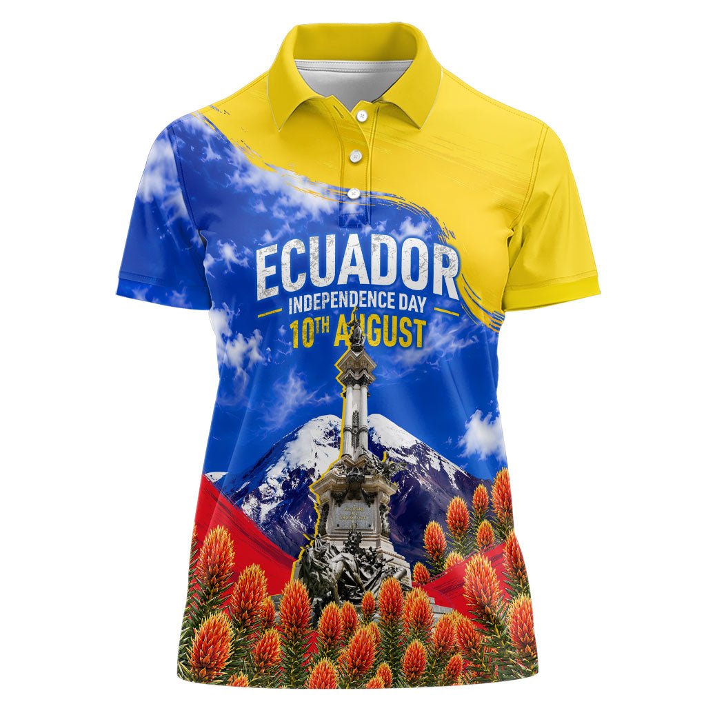 Ecuador Independence Day Women Polo Shirt Patriotic Andean Condor Monument And Mountain