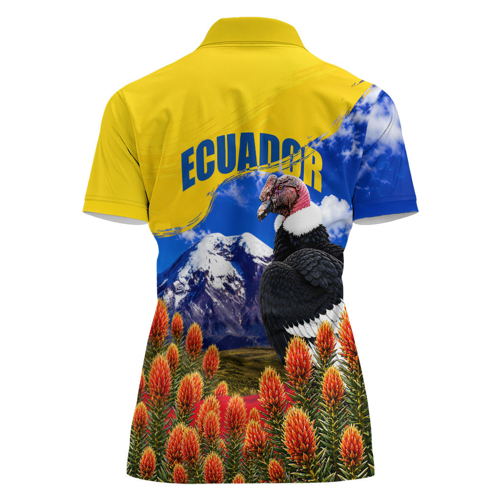 Ecuador Independence Day Women Polo Shirt Patriotic Andean Condor Monument And Mountain