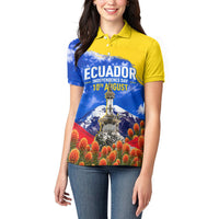 Ecuador Independence Day Women Polo Shirt Patriotic Andean Condor Monument And Mountain