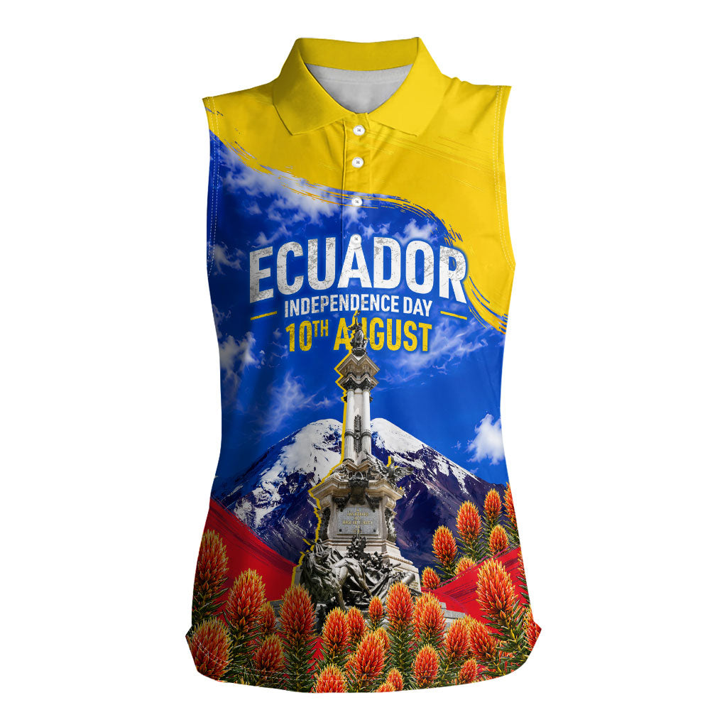 Ecuador Independence Day Women Sleeveless Polo Shirt Patriotic Andean Condor Monument And Mountain