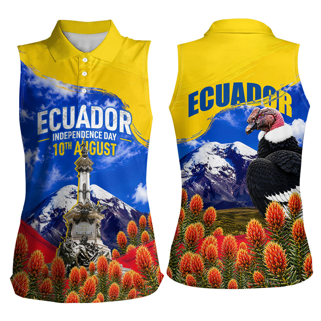 Ecuador Independence Day Women Sleeveless Polo Shirt Patriotic Andean Condor Monument And Mountain