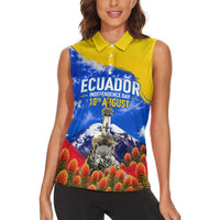 Ecuador Independence Day Women Sleeveless Polo Shirt Patriotic Andean Condor Monument And Mountain