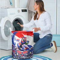 Personalized Croatia Marten Soccer Laundry Basket Croatian Flag Abstract Brush Stroke