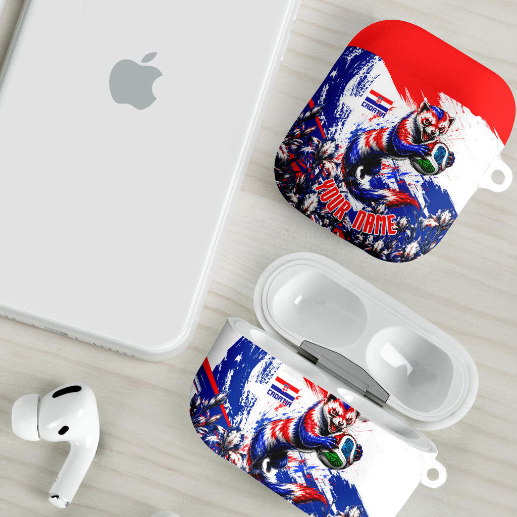 Personalized Croatia Marten Soccer AirPods Case Croatian Flag Abstract Brush Stroke