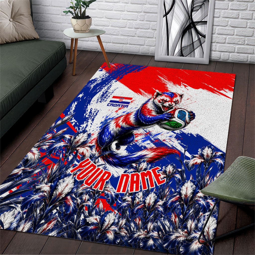Personalized Croatia Marten Soccer Area Rug Croatian Flag Abstract Brush Stroke