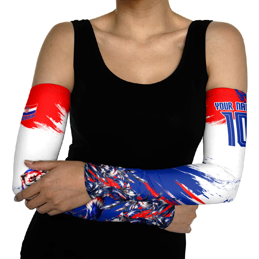 Personalized Croatia Marten Soccer Arm Sleeves Croatian Flag Abstract Brush Stroke