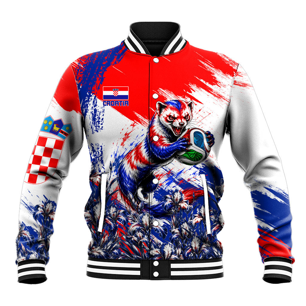 Personalized Croatia Marten Soccer Baseball Jacket Croatian Flag Abstract Brush Stroke