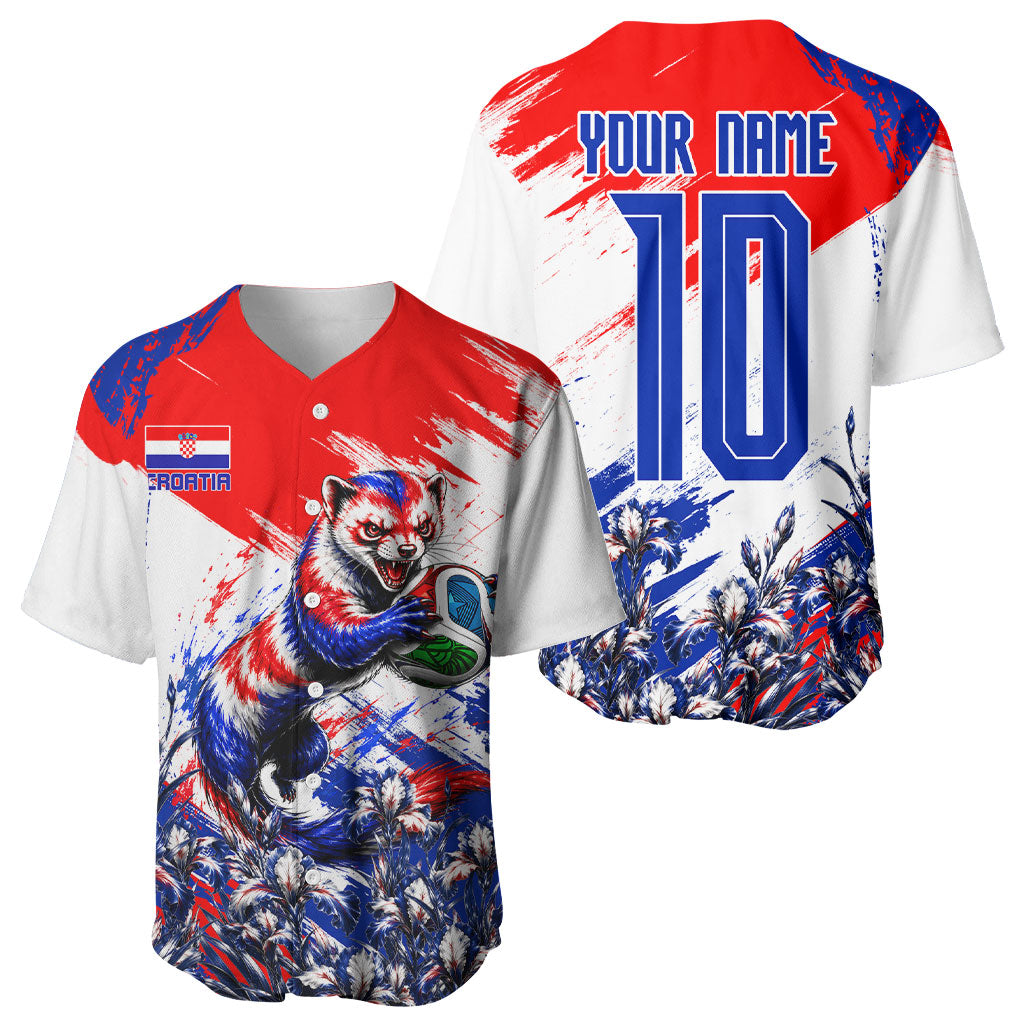 Personalized Croatia Marten Soccer Baseball Jersey Croatian Flag Abstract Brush Stroke
