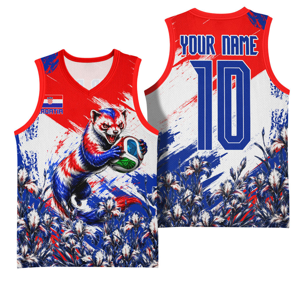 Personalized Croatia Marten Soccer Basketball Jersey Croatian Flag Abstract Brush Stroke