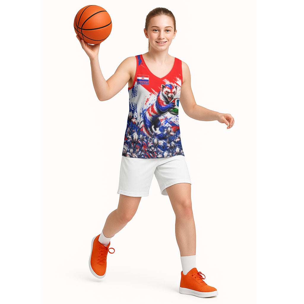 Personalized Croatia Marten Soccer Basketball Jersey Croatian Flag Abstract Brush Stroke