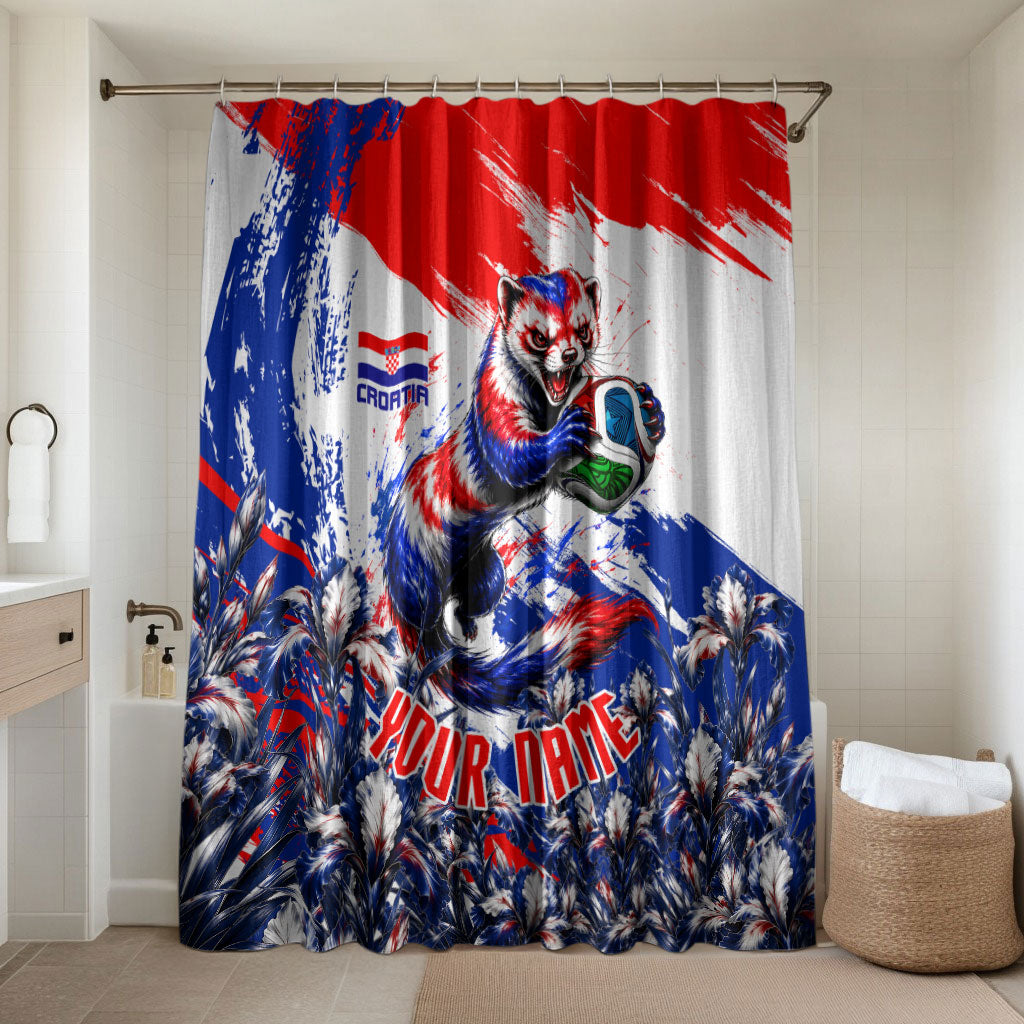 Personalized Croatia Marten Soccer Bathroom Set Croatian Flag Abstract Brush Stroke